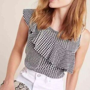 Anthropologie Dolan Left Coast Callan Ruffled Asymmetrical Houndstooth Plaid Top